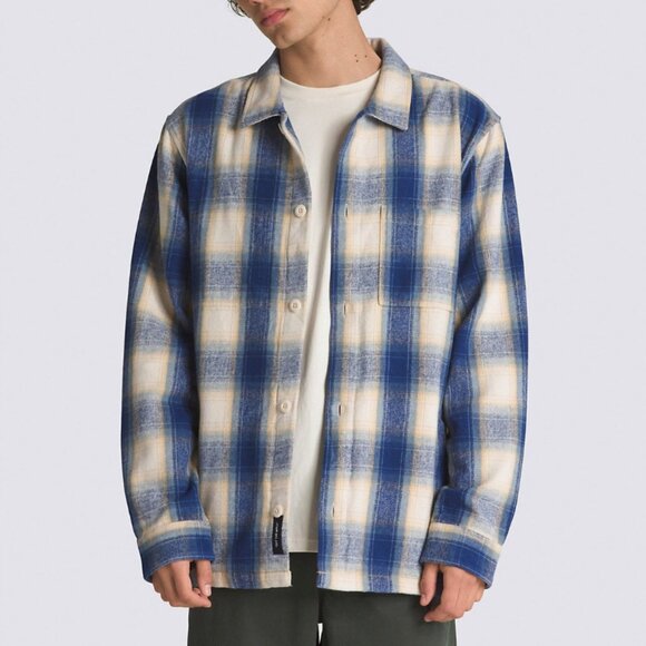 Vans Pemberton Check Flannel Button-Up Shirt Jacket in Blue Depths-Oatmeal - Picture 1 of 15
